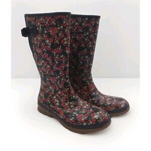 Bogs Amelia Tall Floral Rain Boots Women's Sz 10 Red Black gray Waterproof -Read